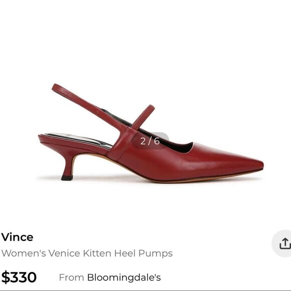 VINCE Venice Slingback Pointed Toe Kitten Heel Pump In Crimson Red Leather US 8 - Picture 4 of 8